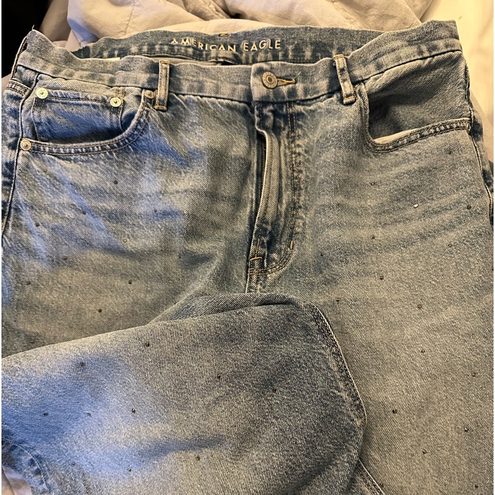 AE Strigid Curvy Embellished Super High-Waisted Baggy Straight Jean sz14